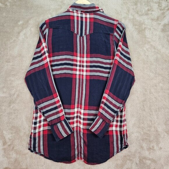 G-Star RAW Shirt Boyfriend Fit Tacoma Long Check Plaid Snap Button Womens Size S - Picture 2 of 11